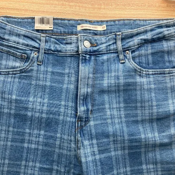 Rare Levi's Women's 721 High Rise Skinny Sapphire Plaid Jeans 33 (US 16) R "NWT" - Picture 4 of 13